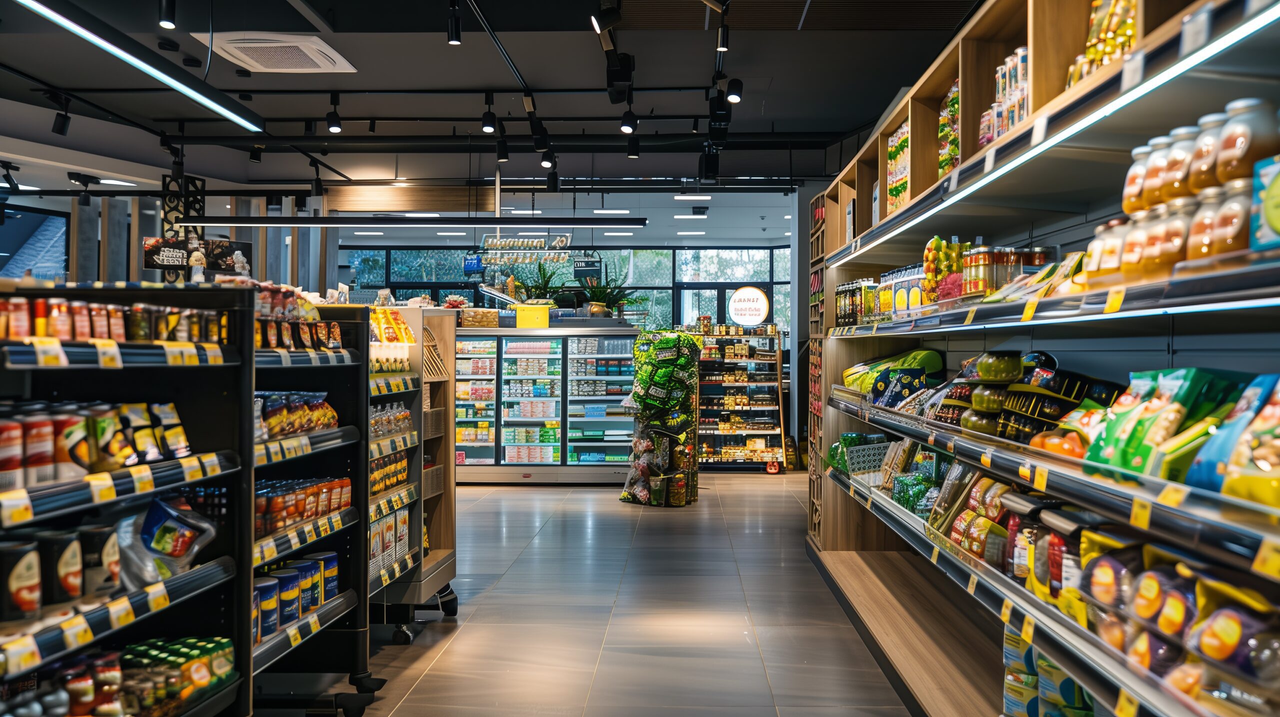 A supermarket with lots of goods on the shelves