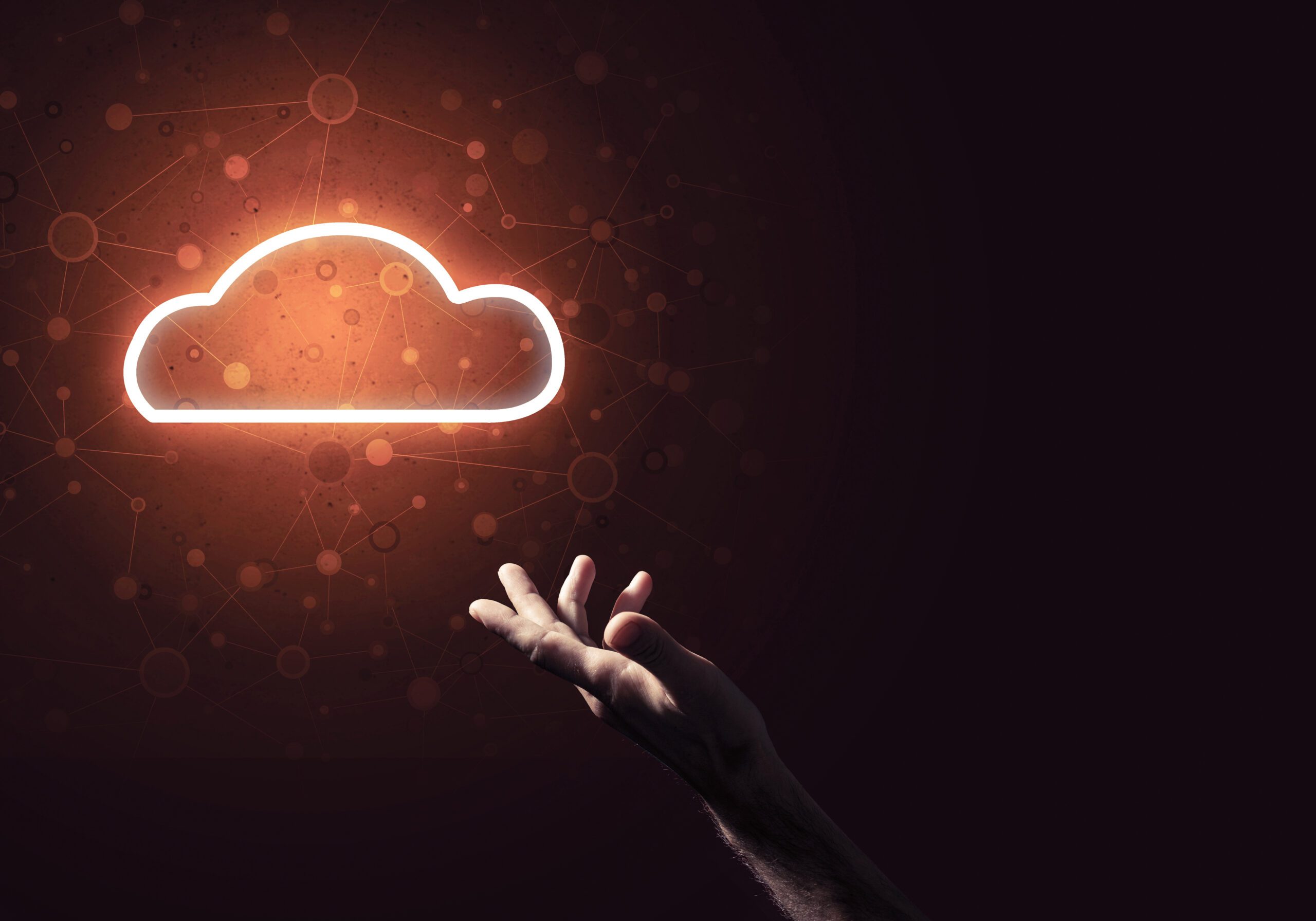 Digital cloud icon as symbol of wireless connection on dark back