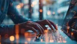 businessman hand working with new modern computer and business strategy as concept