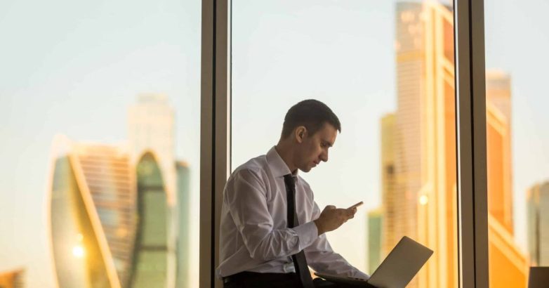 Successful businessperson in his office