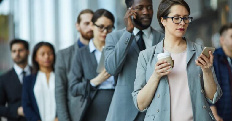 Entrepreneurs standing in line