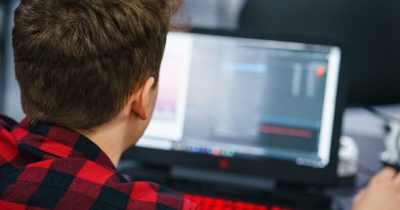 Developer of program code. Process of writing code in a special application. Developer of program code. Process of writing code in a special application.