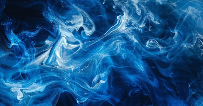 A blue and white smoke-like substance that appears to be flowing through the air