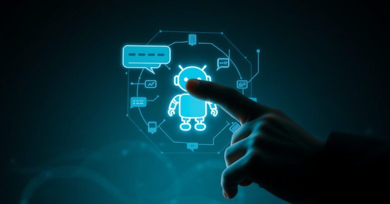 Human finger interacting with glowing robot interface technology artificial Human finger interacting with glowing robot interface technology artificial