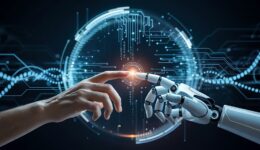 Human And Robot Hand Touching Connection Technology Artificial Intelligence Machine Learning Concept Neural Network Digital Future Futuristic Innovation Synergy Integration