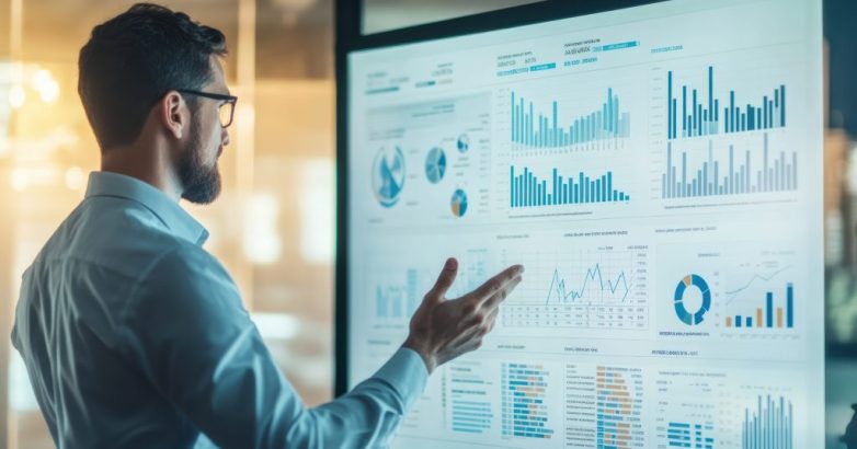 Manager presents data analysis and benefits to corporate team during business meeting