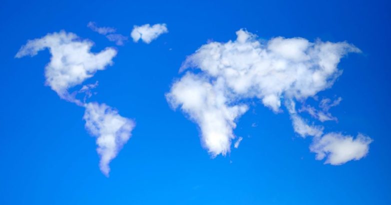 Sky with clouds in shape of world map.