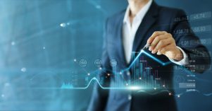 Businessman draw growth graph and progress of business and analy