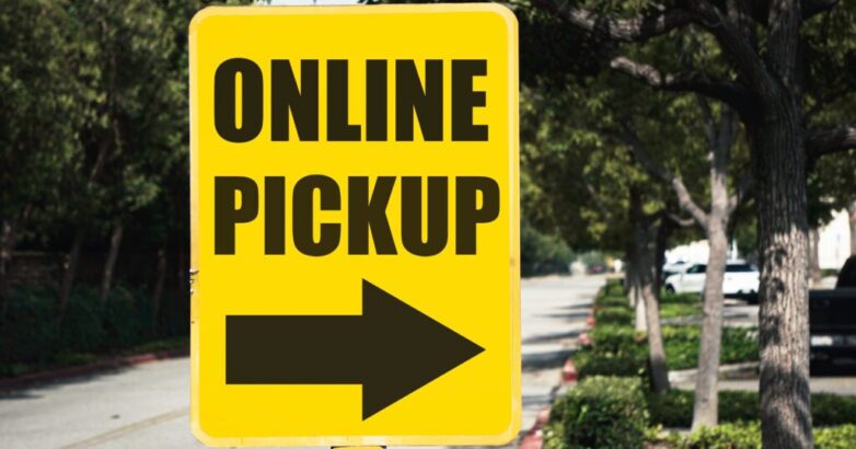 Online order shopping pickup sign at store