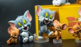 Samut Prakan, Thailand - June 5, 2021 : Cute figurine of new limited edition blind box, Tom and Jerry sall in Thailand at Miniso shop.