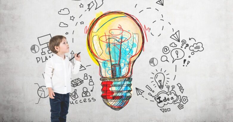 Cute little boy with a marker, business idea
