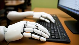 Robotic Efficiency - A Robot Typing Away on a Computer with Precision.