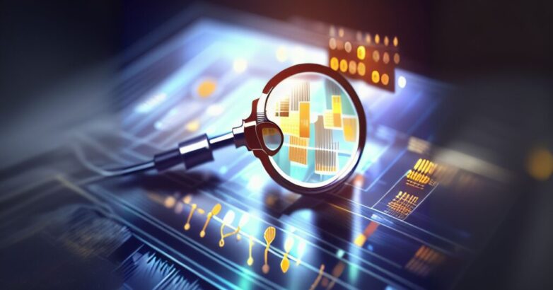 abstraction of a magnifying glass on a technological board
