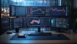 A stylish top-down view of a modern desk setup featuring multiple accessories, perfect for workspace inspiration.