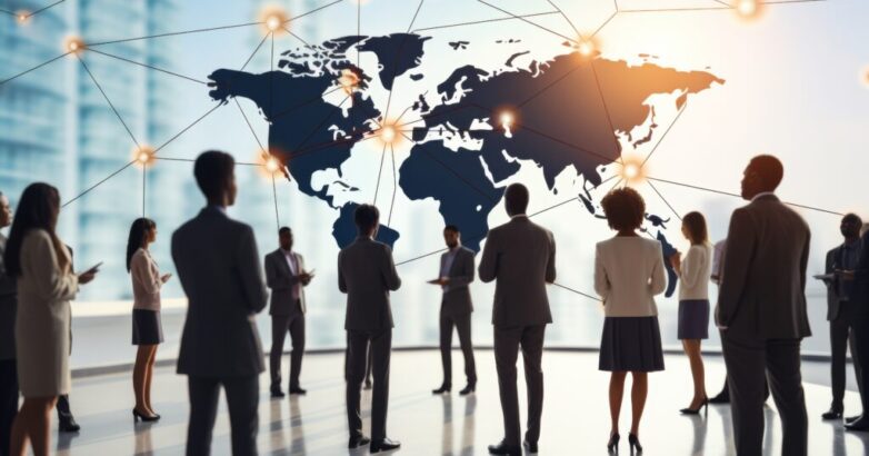 Global business network structure. data analysis, communication, recruitment, teamwork
