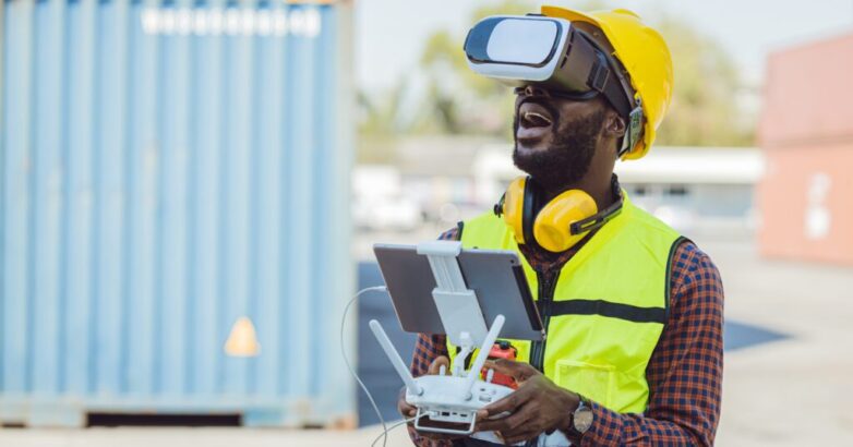 engineer staff worker using modern technology drone and VR headset for working engineer staff worker using modern technology drone and VR headset for working