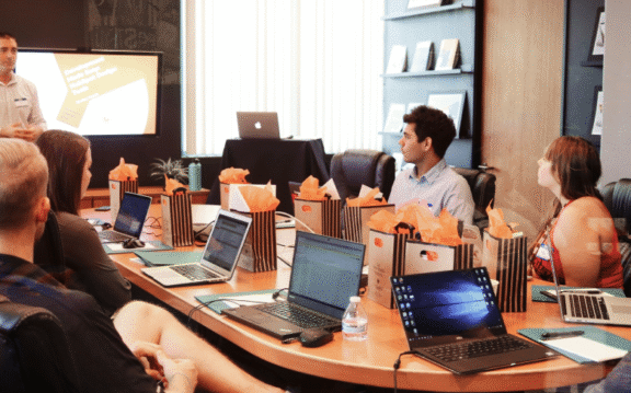 54646089ba6770b0008cb3ea03825635 Business professionals discussing AI-Driven Business Solutions