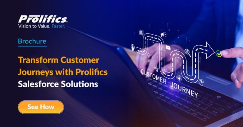Salesforce consulting brochure showcasing AI-powered solutions and industry-specific offerings by Prolifics