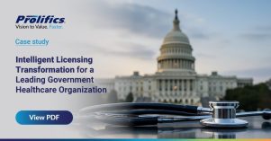 Intelligent Licensing Transformation dashboard showing real-time license status and analytics for government healthcare organization