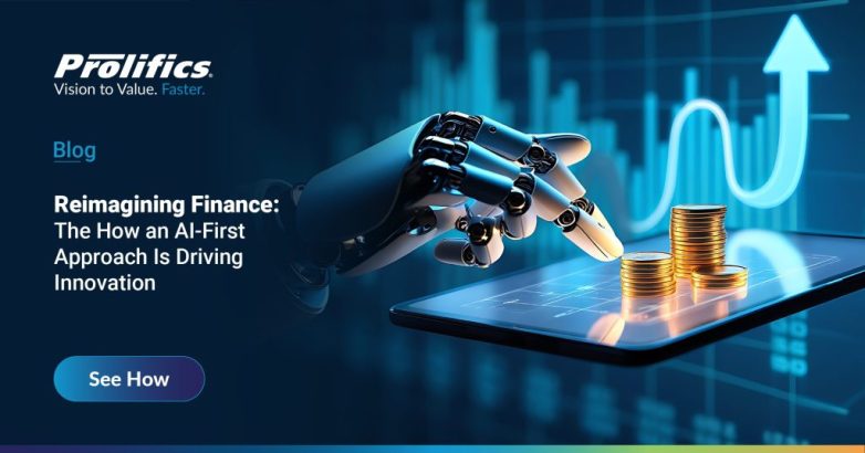 AI-first approach in finance with automation, digital banking, predictive insights, and financial growth.