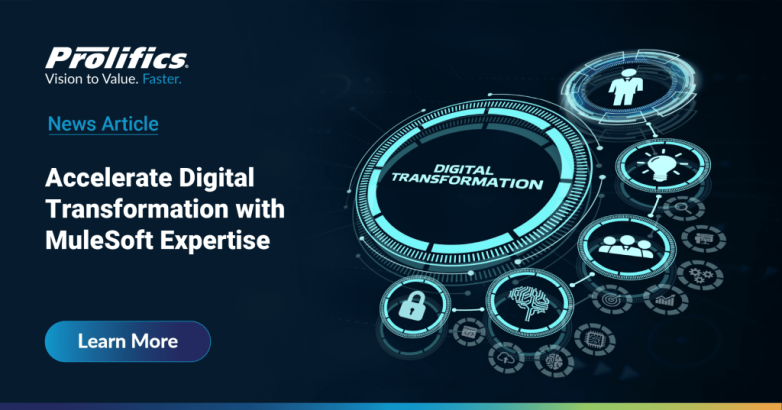 MuleSoft Integration Services showcasing digital transformation through a high-tech interface and unified ecosystem icons.