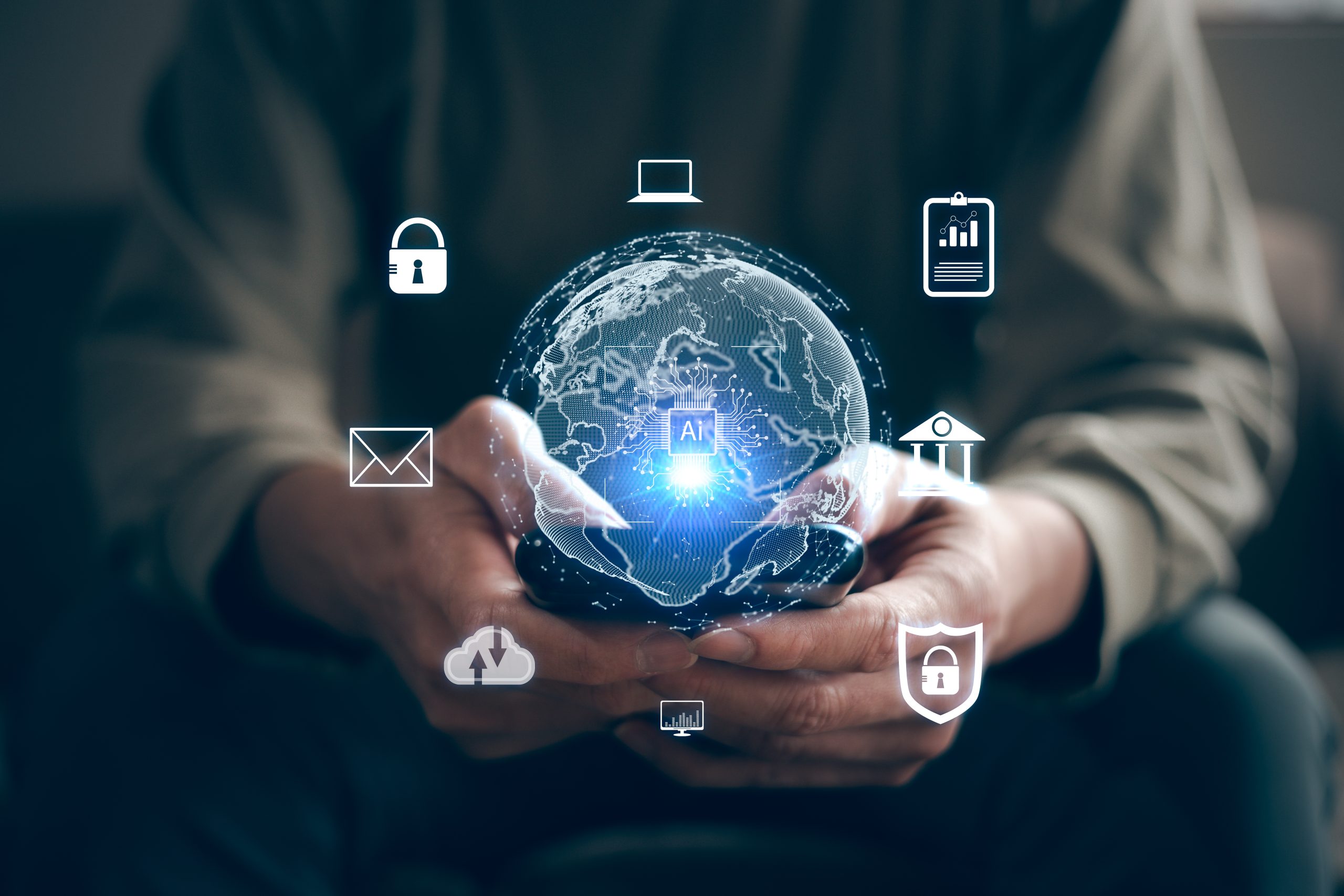 Agentforce training & adoption concept showing AI-powered global data platform with security, analytics, and enterprise integration icons