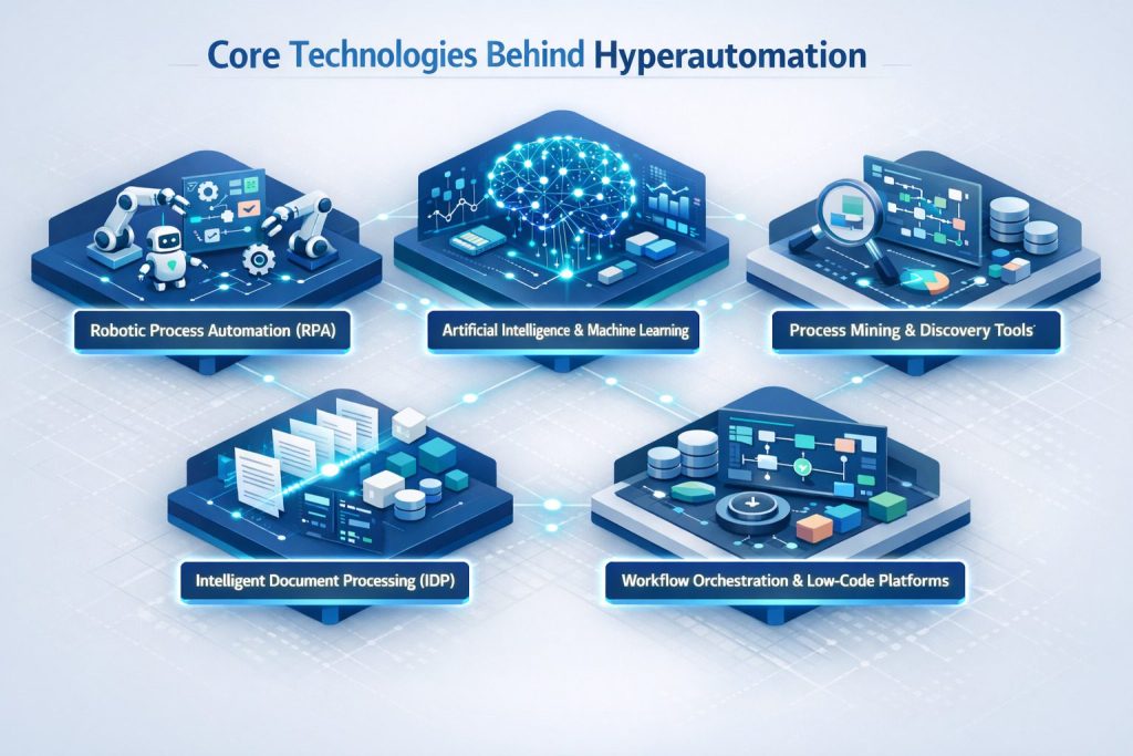 Leading Hyperautomation Services for Enterprise utilizing RPA, AI, and IDP for end-to-end efficiency.