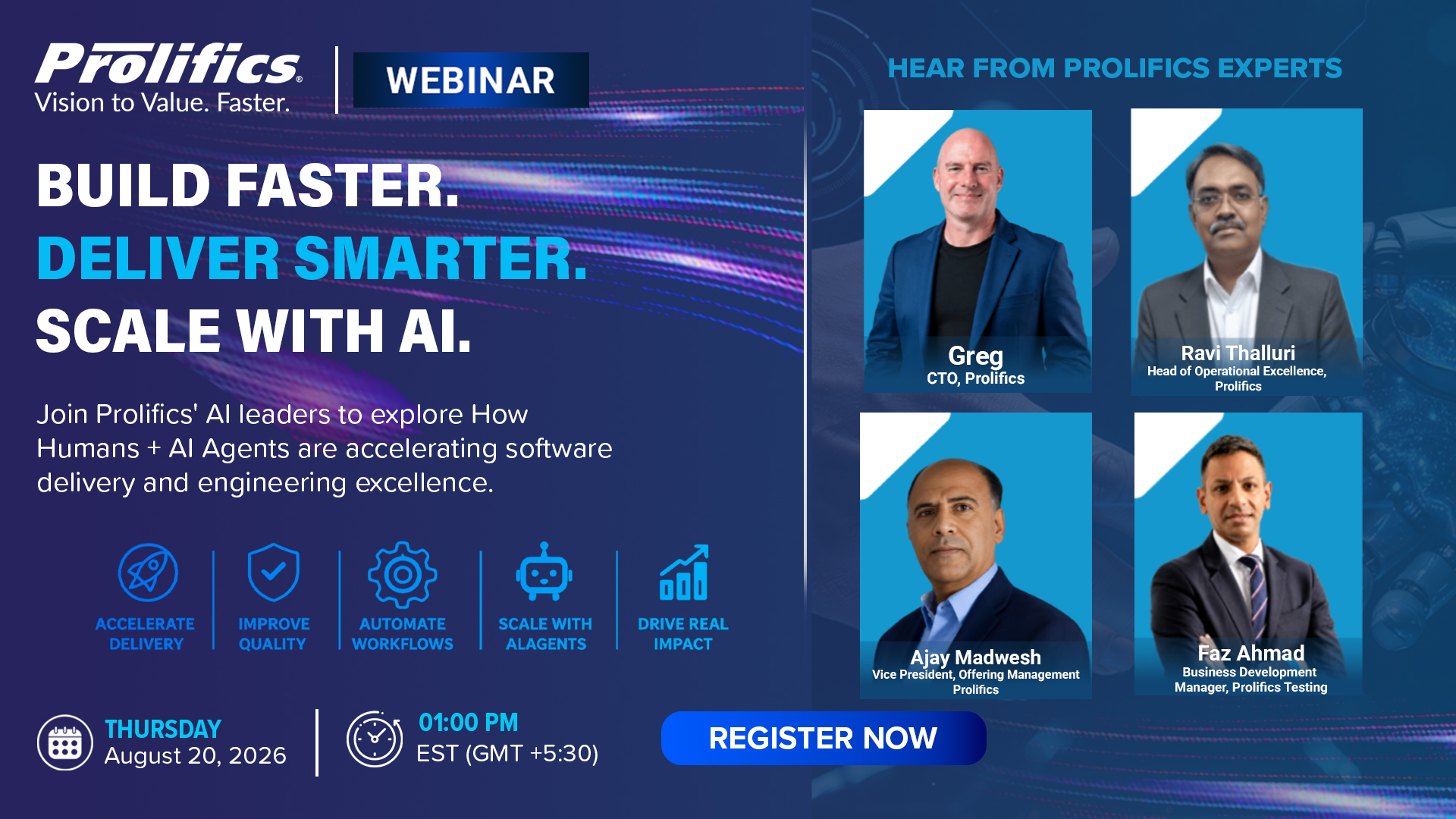AI Speed webinar banner - Prolifics AI-powered software delivery, August 20 2026