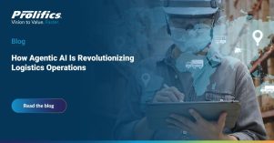 How Agentic AI Is Revolutionizing Logistics Operations AI system managing global logistics network with robots, data flows, and transport routes.