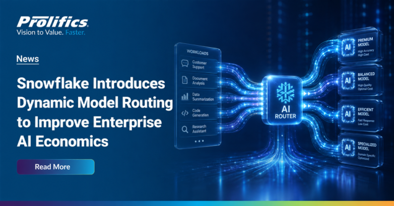 Illustration of Snowflake Dynamic Model Routing through Cortex AI Gateway, intelligently directing enterprise AI workloads to optimized models for cost, performance, and governance.