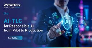 AI-TLC Prolifics AI-TLC blog banner showing a hand touching a glowing AI shield for responsible AI testing from pilot to production